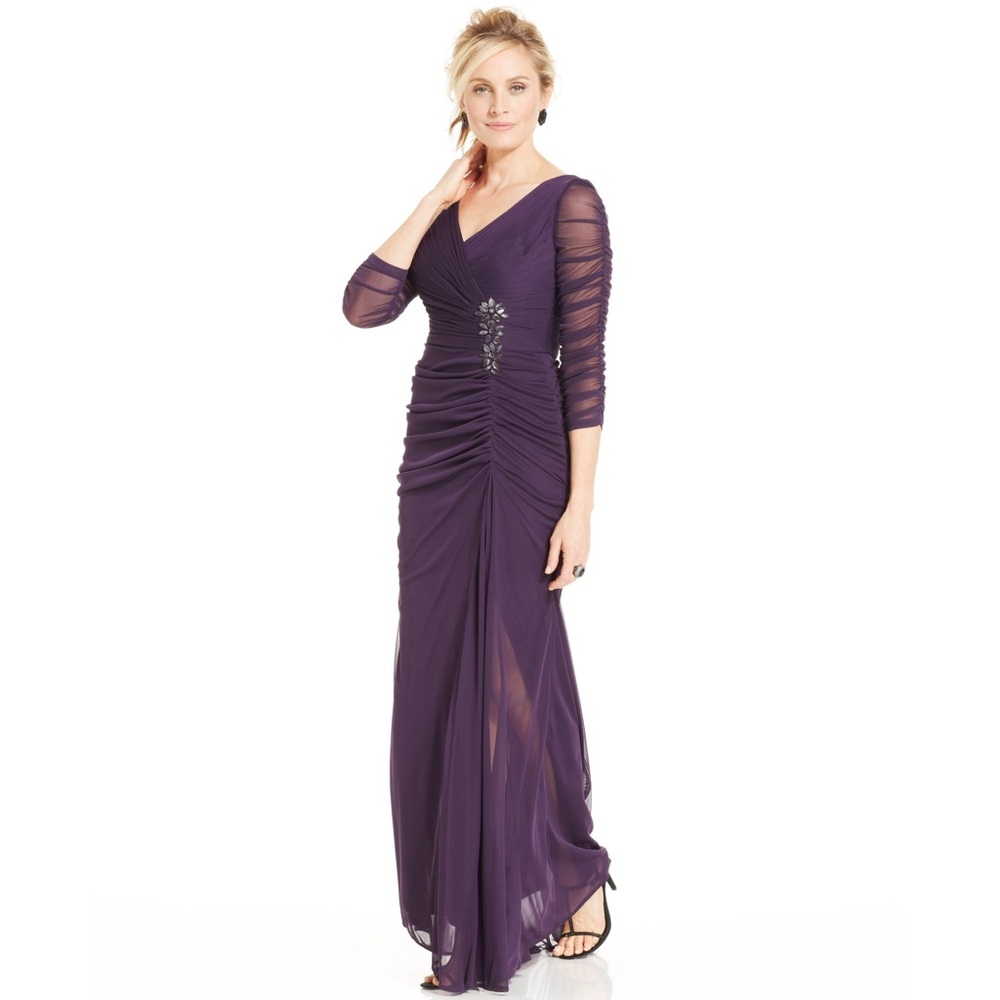 Adrianna Papell Purple Women's Ruched Ball Gown
